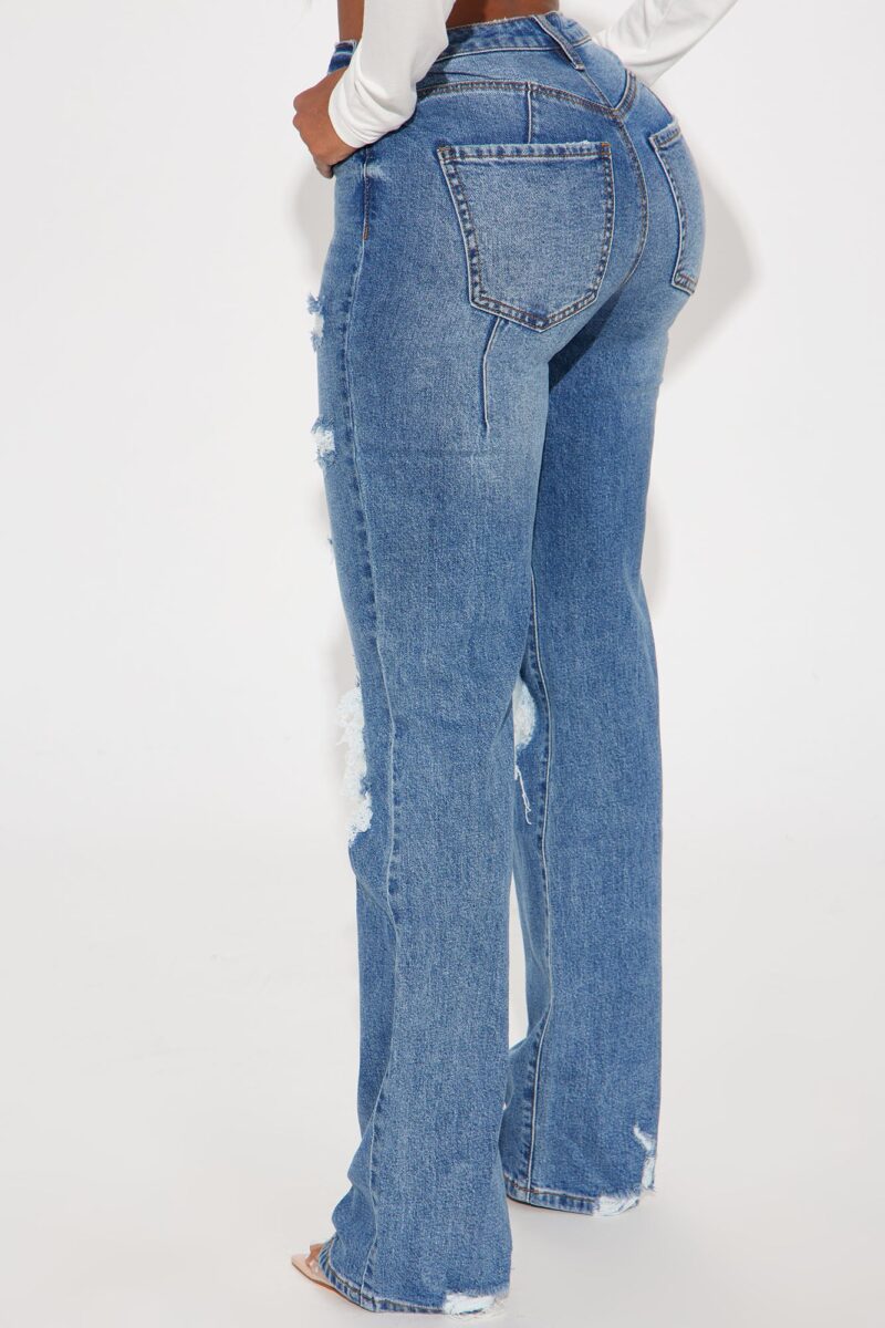 Jeans Rectos con Roturas y Stretch - Lavado Medio - Image 9