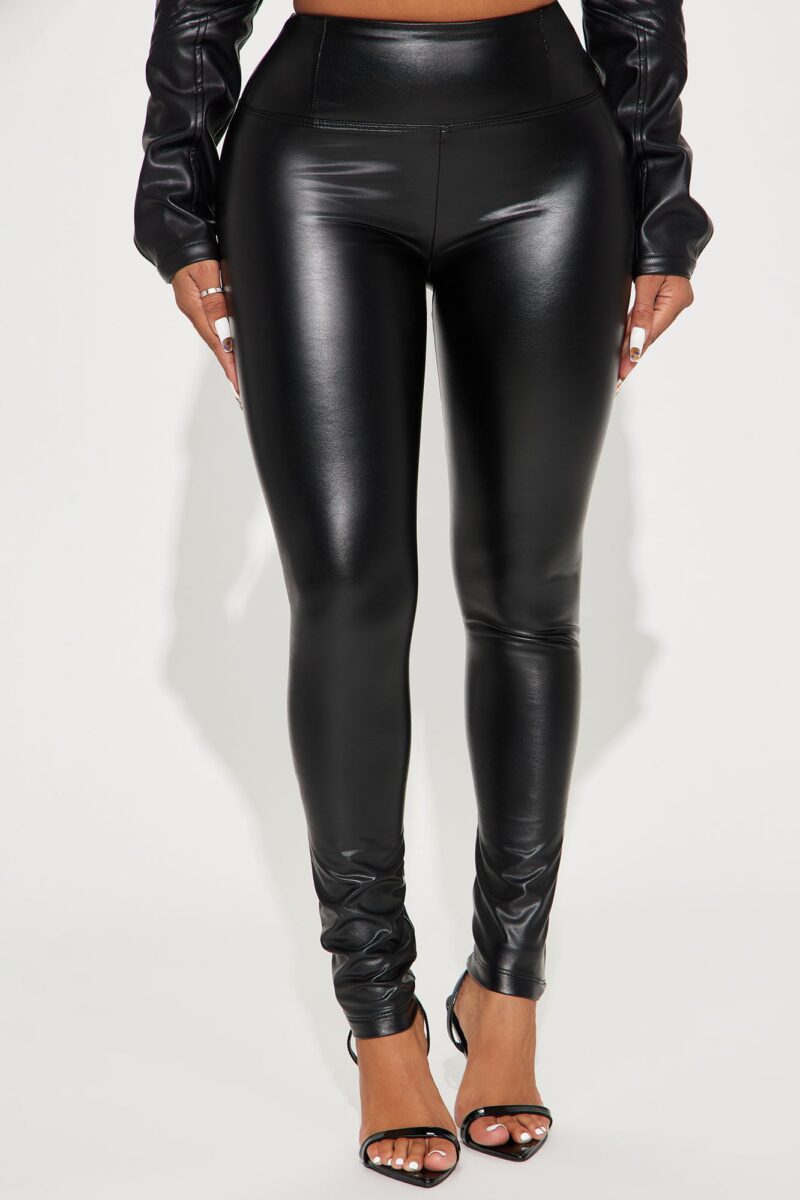 Leggings de Cuero Sintético con Efecto Reductor - Negro - Image 3