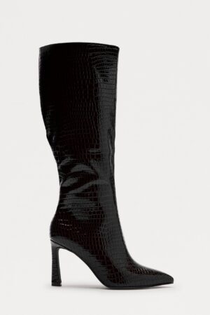 Botas Altas Hasta la Rodilla con Tacón y Estampado de Cocodrilo