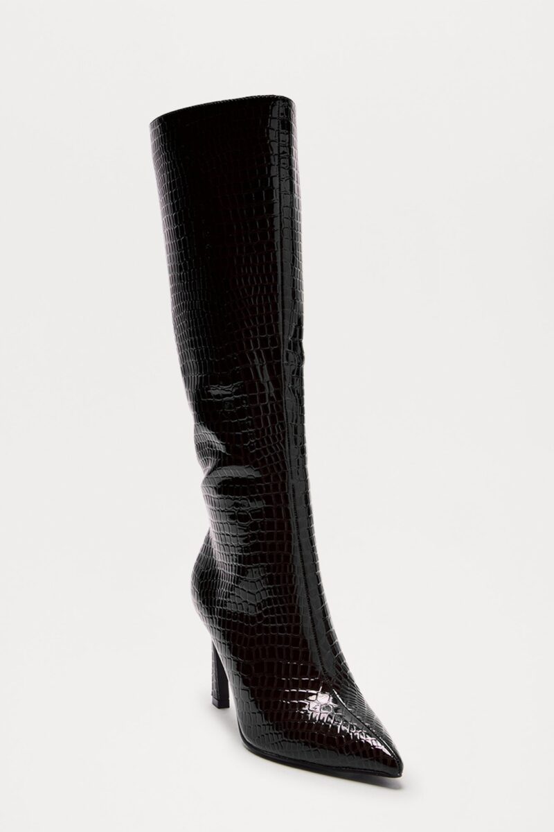 Botas Altas Hasta la Rodilla con Tacón y Estampado de Cocodrilo - Image 3
