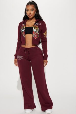 Pantalón Retro de Pierna Ancha con Diseño de Tigre