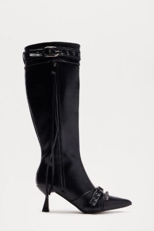 Botas de Tacón Medio Altas hasta la Rodilla con Detalles Metálicos