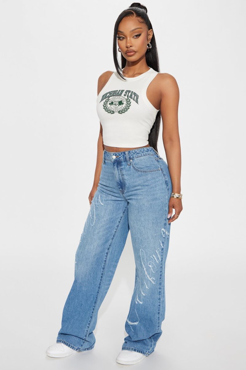 Jeans Rectos Rasgados con Estampa 'Malibu California' - Image 6