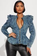 Chaqueta Peplum de Denim - Lavado Azul Medio