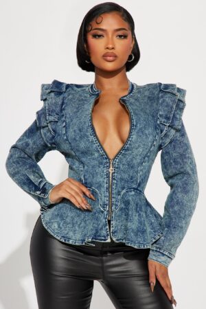 Chaqueta Peplum de Denim - Lavado Azul Medio