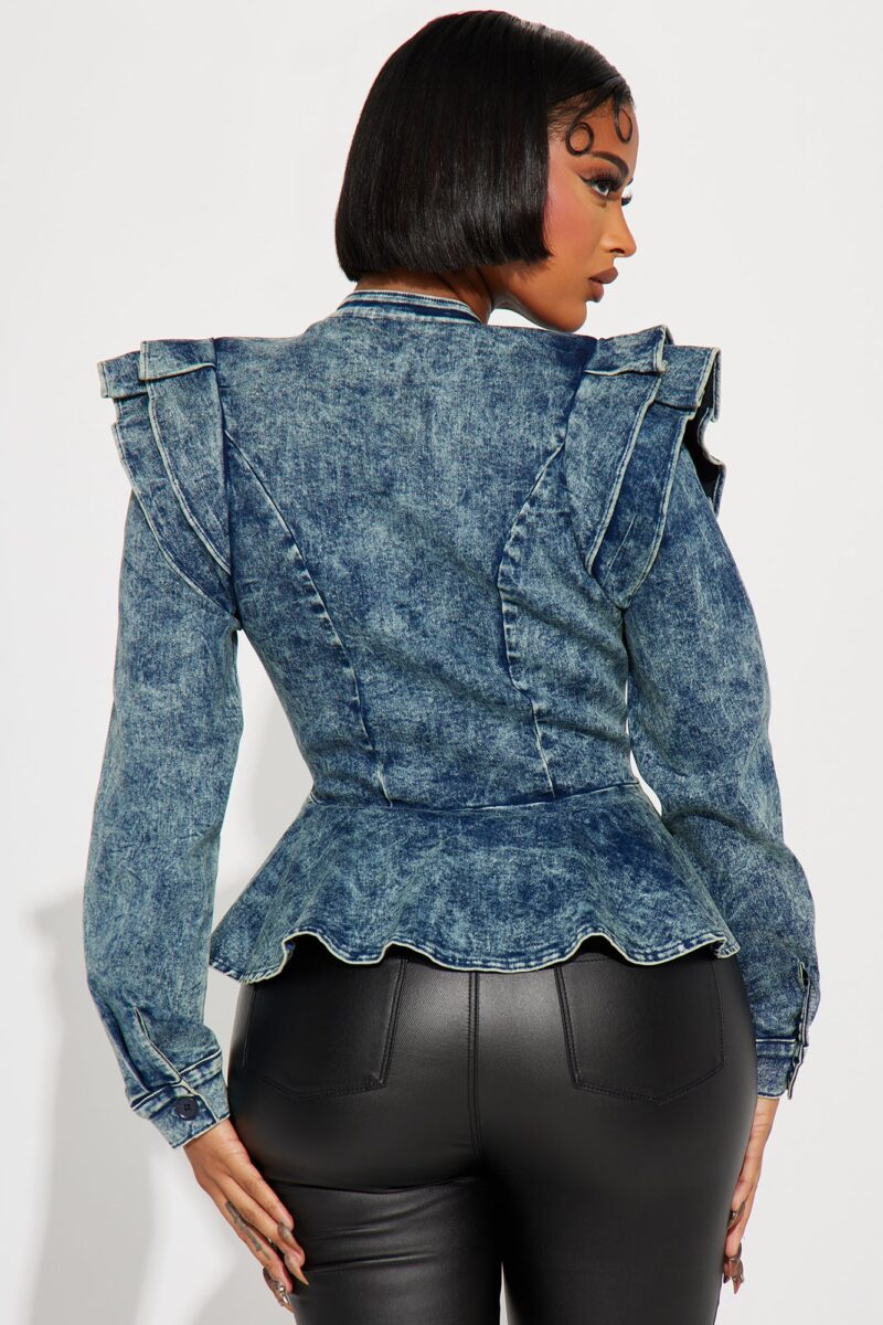 Chaqueta Peplum de Denim - Lavado Azul Medio - Image 3