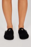 Sandalias Planas con Detalle de Metal - Negro