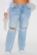 Jeans de Pierna Recta Desgarrados Estilo Años 90