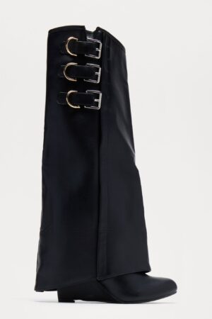 Botas Altas con Detalle de Solapa y Tacón Cuña