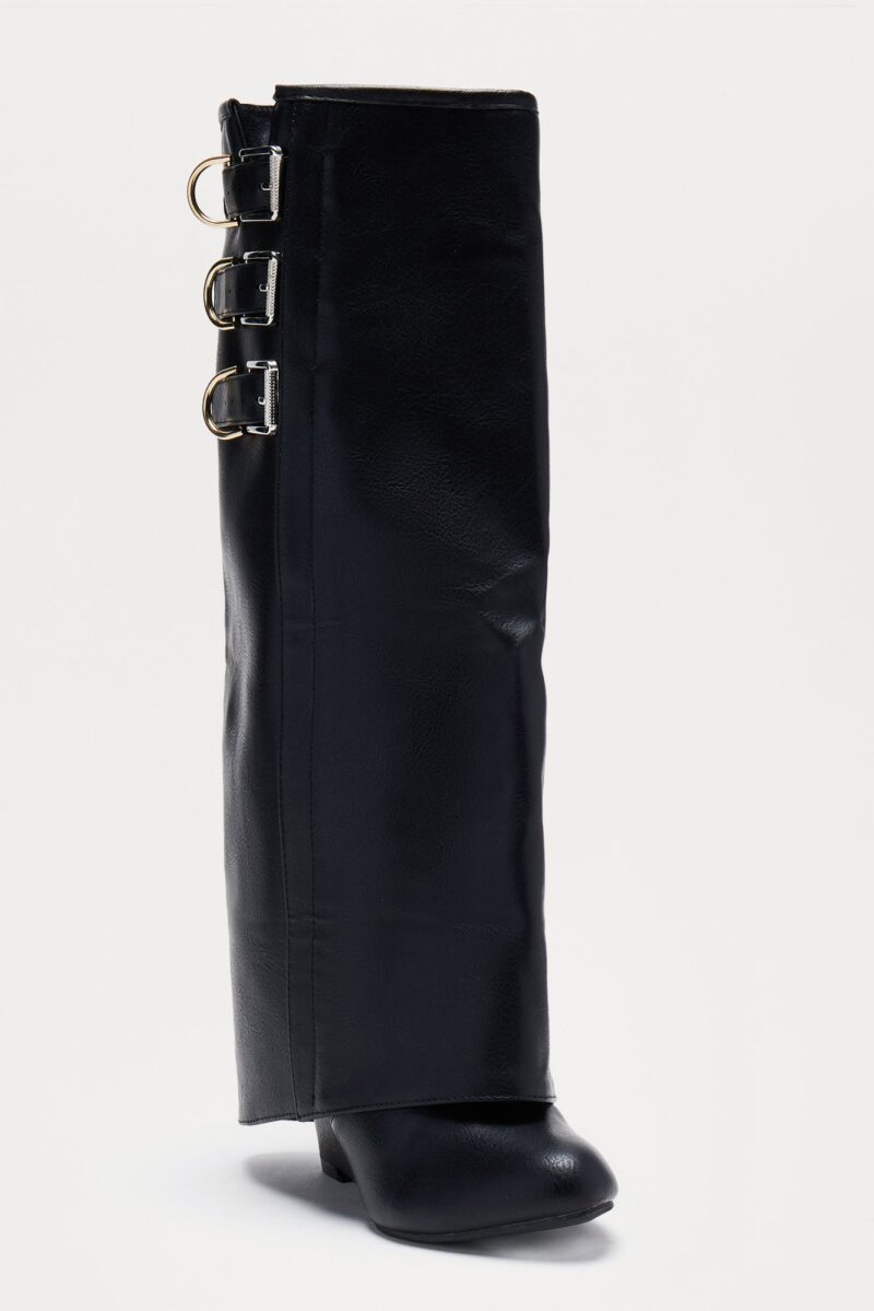 Botas Altas con Detalle de Solapa y Tacón Cuña - Image 3
