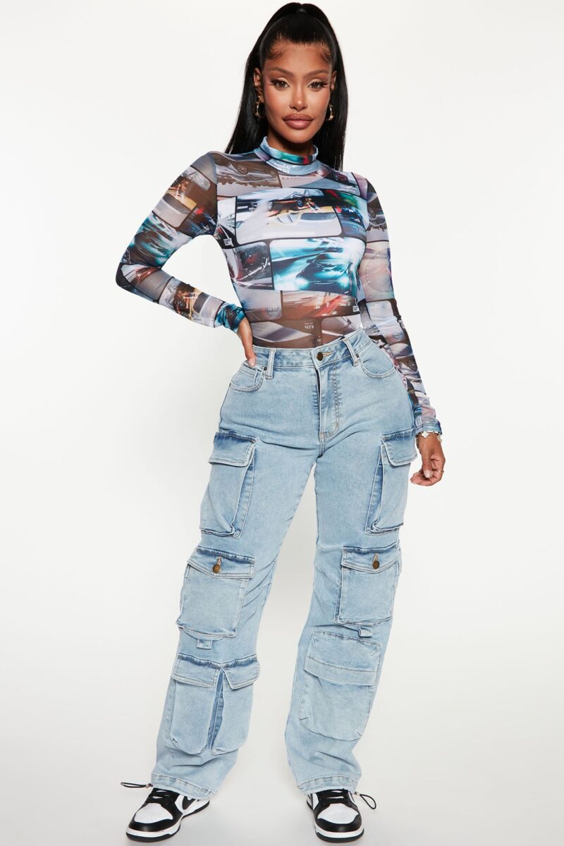 Fairfax High Rise Stretch Cargo Jeans - Acid Wash Grey - Image 7