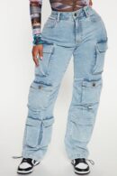 Fairfax High Rise Stretch Cargo Jeans - Acid Wash Grey