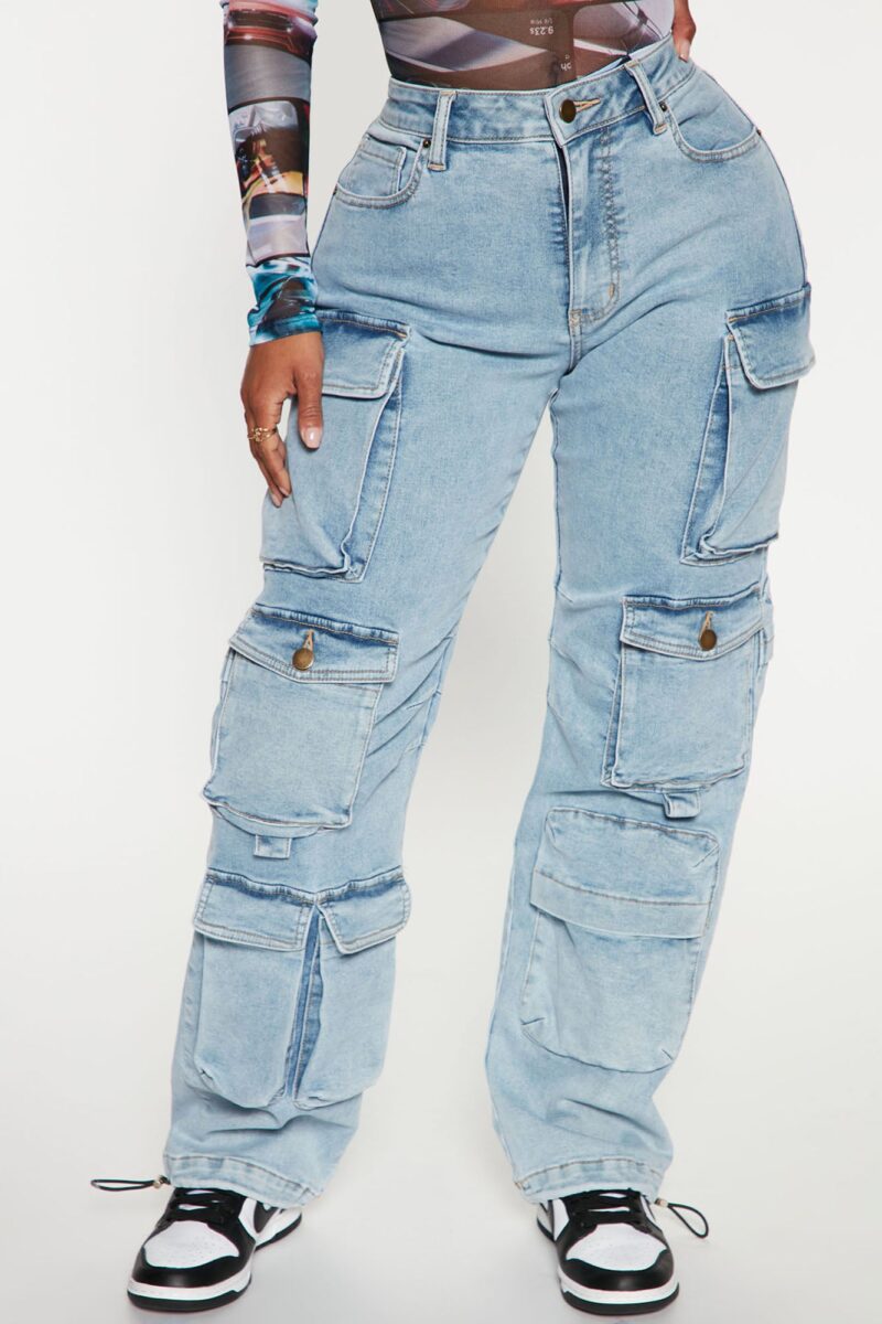 Fairfax High Rise Stretch Cargo Jeans - Acid Wash Grey - Image 8