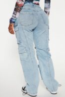 Fairfax High Rise Stretch Cargo Jeans - Acid Wash Grey
