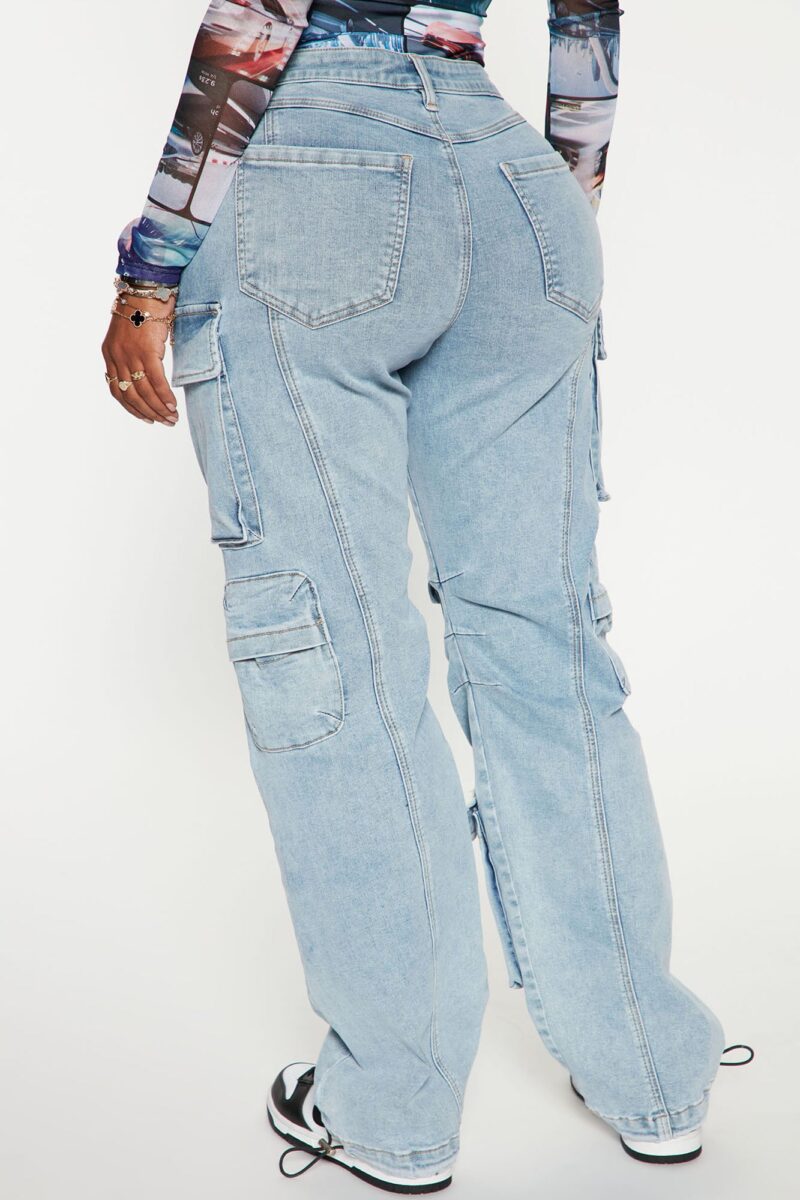 Fairfax High Rise Stretch Cargo Jeans - Acid Wash Grey - Image 9