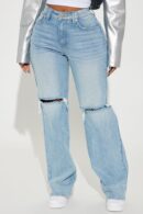 Jeans de Pierna Recta Desgarrados Estilo Años 90