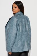 Saco de Cuero Sintético Lavado con Botones - Azul