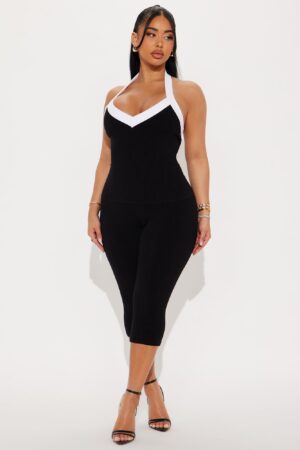 Conjunto de Pantalón y Top Halter Ajustado Bicolor