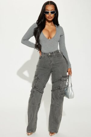 Jeans Rectos de Estilo Cargo con Bolsillos Funcionales