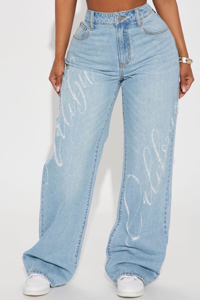 Jeans Rectos Rasgados con Estampa 'Malibu California' - Image 2