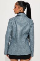 Saco de Cuero Sintético Lavado con Botones - Azul