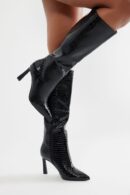 Botas Altas Hasta la Rodilla con Tacón y Estampado de Cocodrilo