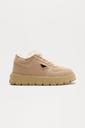 Zapatillas Deportivas con Borde de Piel Sintética - Beige