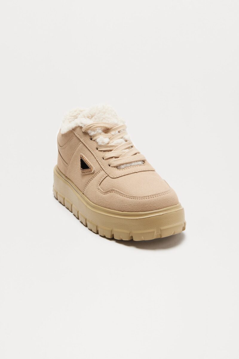 Zapatillas Deportivas con Borde de Piel Sintética - Beige - Image 3