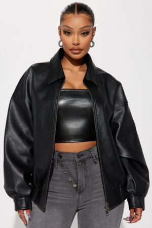 Campera Oversize de Cuero Ecológico - Moda Urbana