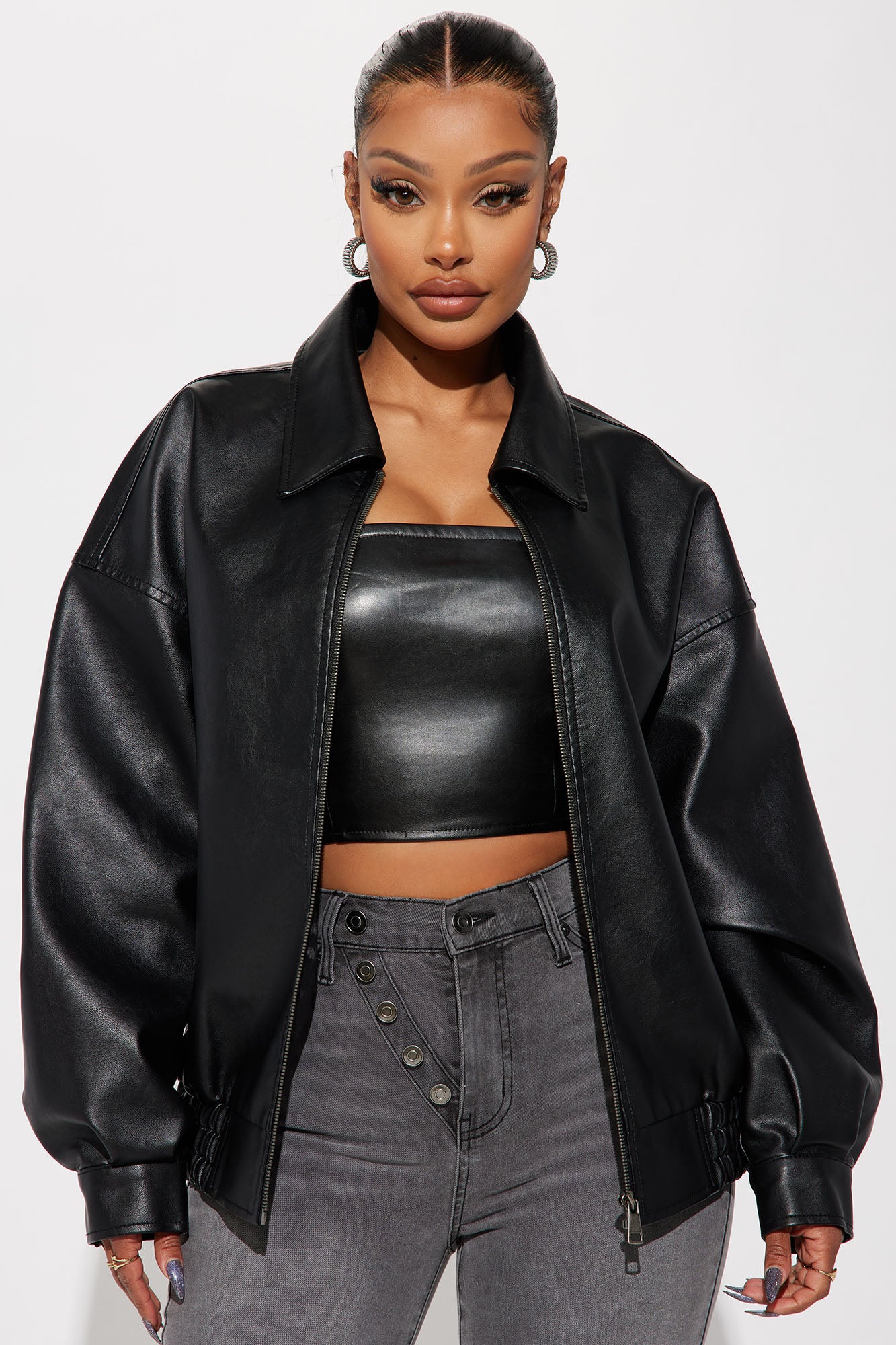 Campera Oversize de Cuero Ecológico - Moda Urbana