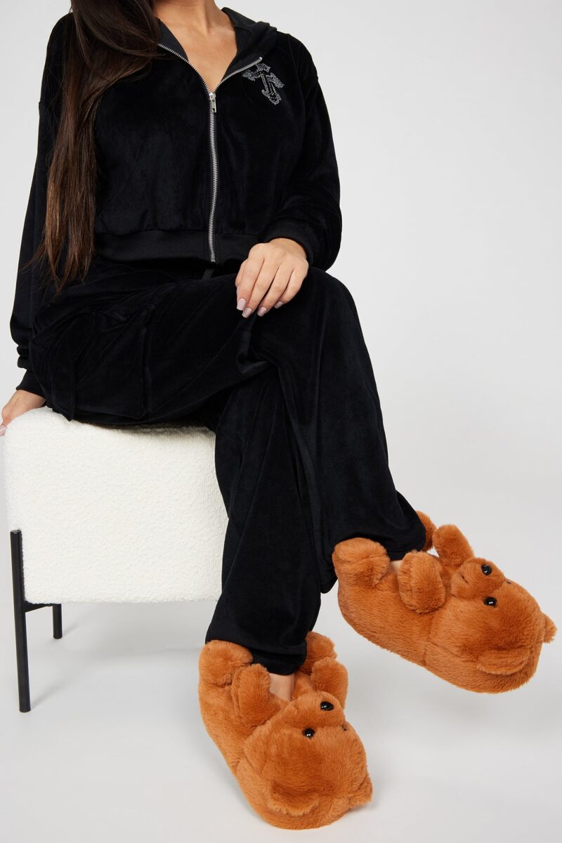 Pantuflas de Peluche en Forma de Osito - Beige