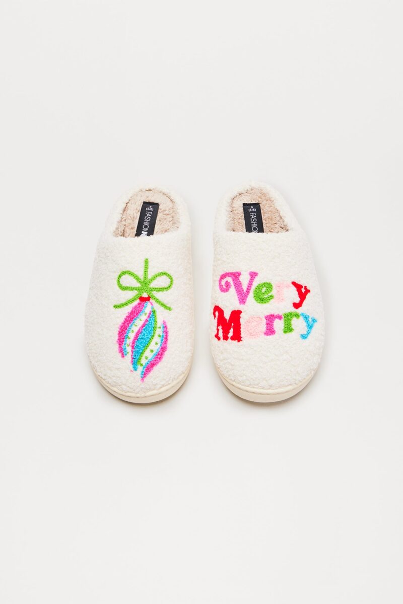 Pantuflas Festivas de Pelo en Marfil - Image 2