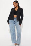 Blazer de Tweed con Cuello Solapa y Botones - Negro