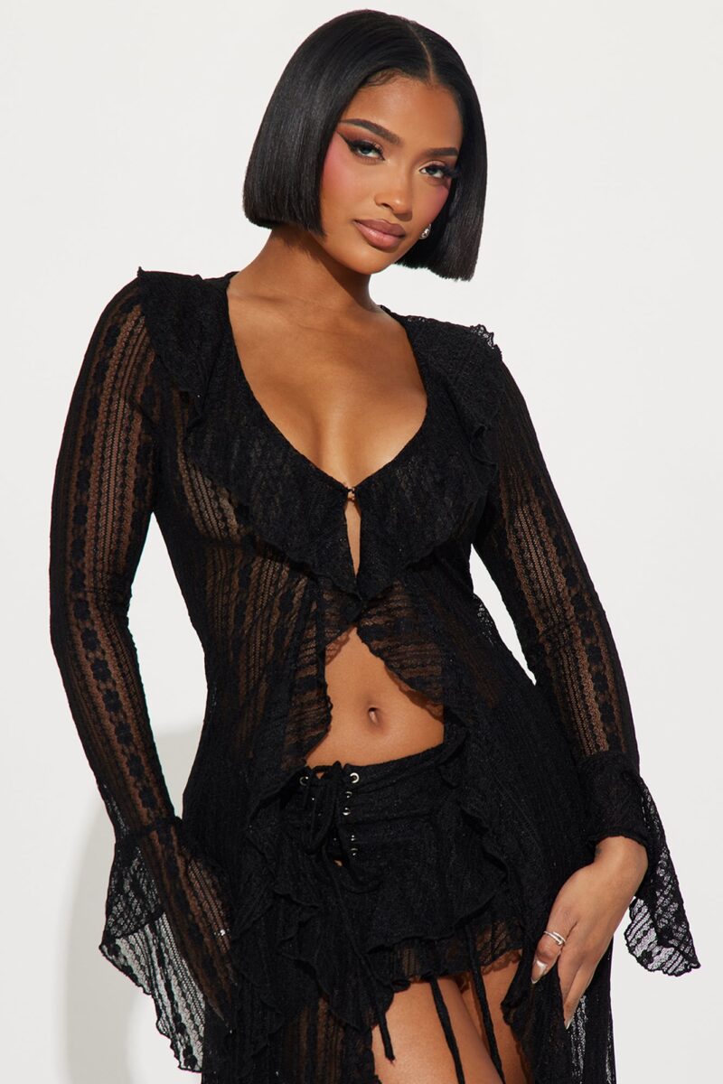 Conjunto de Falda Volanteada y Cardigan de Manga Larga - Image 2