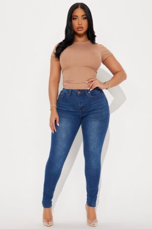 Jeans Ajustados de Tiro Medio con Elástico para Curvas