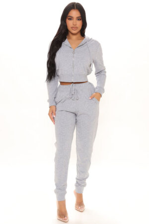 Jogger de Terry Francés de Última Moda - Gris Jaspeado