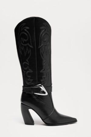 Botas de Vaquero Altas con Tacón y Detalles Metálicos