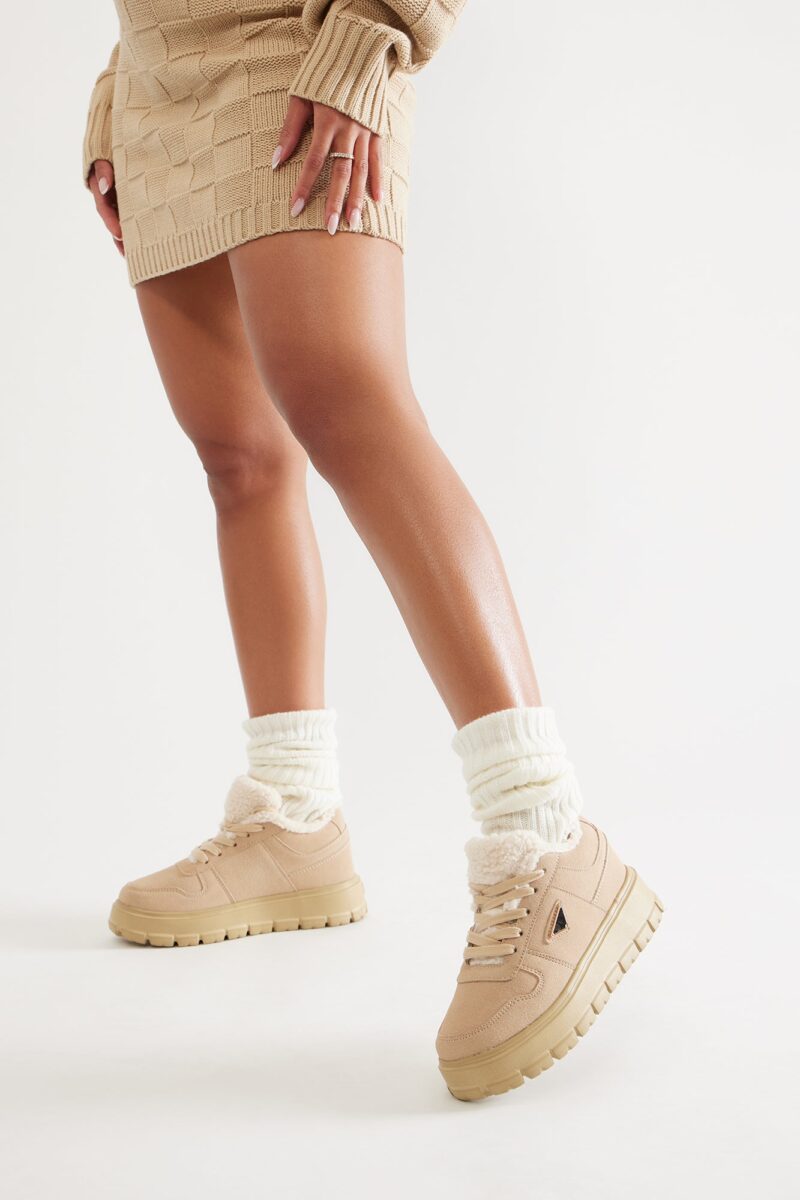 Zapatillas Deportivas con Borde de Piel Sintética - Beige - Image 5