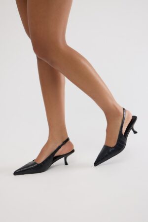 Zapatos de Tacón Medio Estilo Slingback con Textura de Cocodrilo