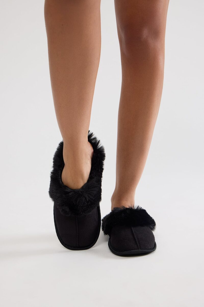 Pantuflas con Borde de Piel Sintética - Marrón - Image 2