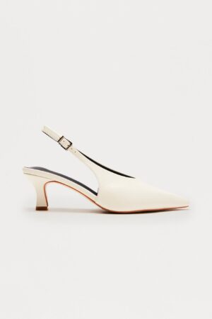 Zapatos de Tacón Bajo y Punta Fina con Correa Trasera - Blanco