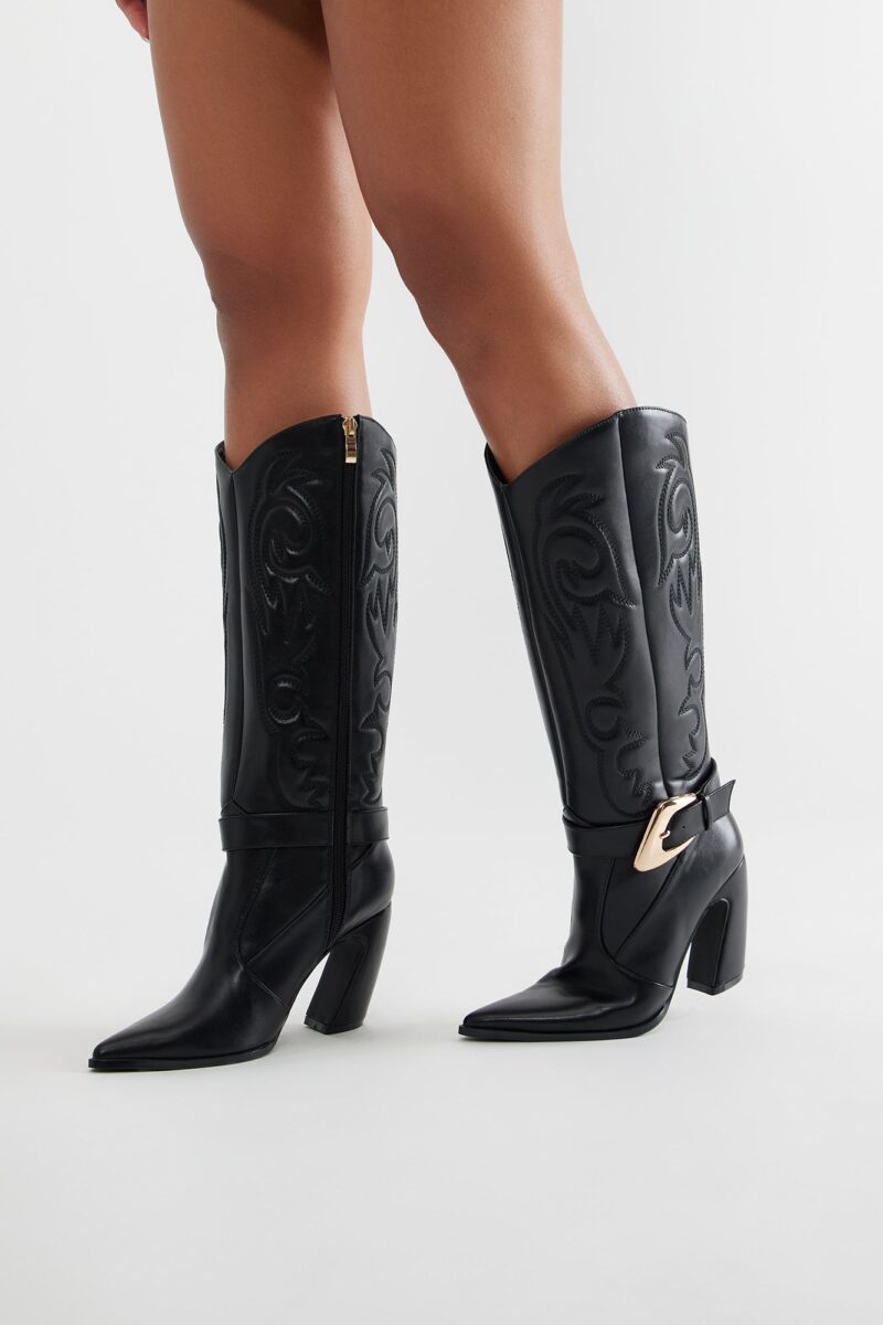 Botas de Vaquero Altas con Tacón y Detalles Metálicos - Image 4