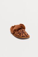 Pantuflas con Borde de Piel Sintética - Marrón