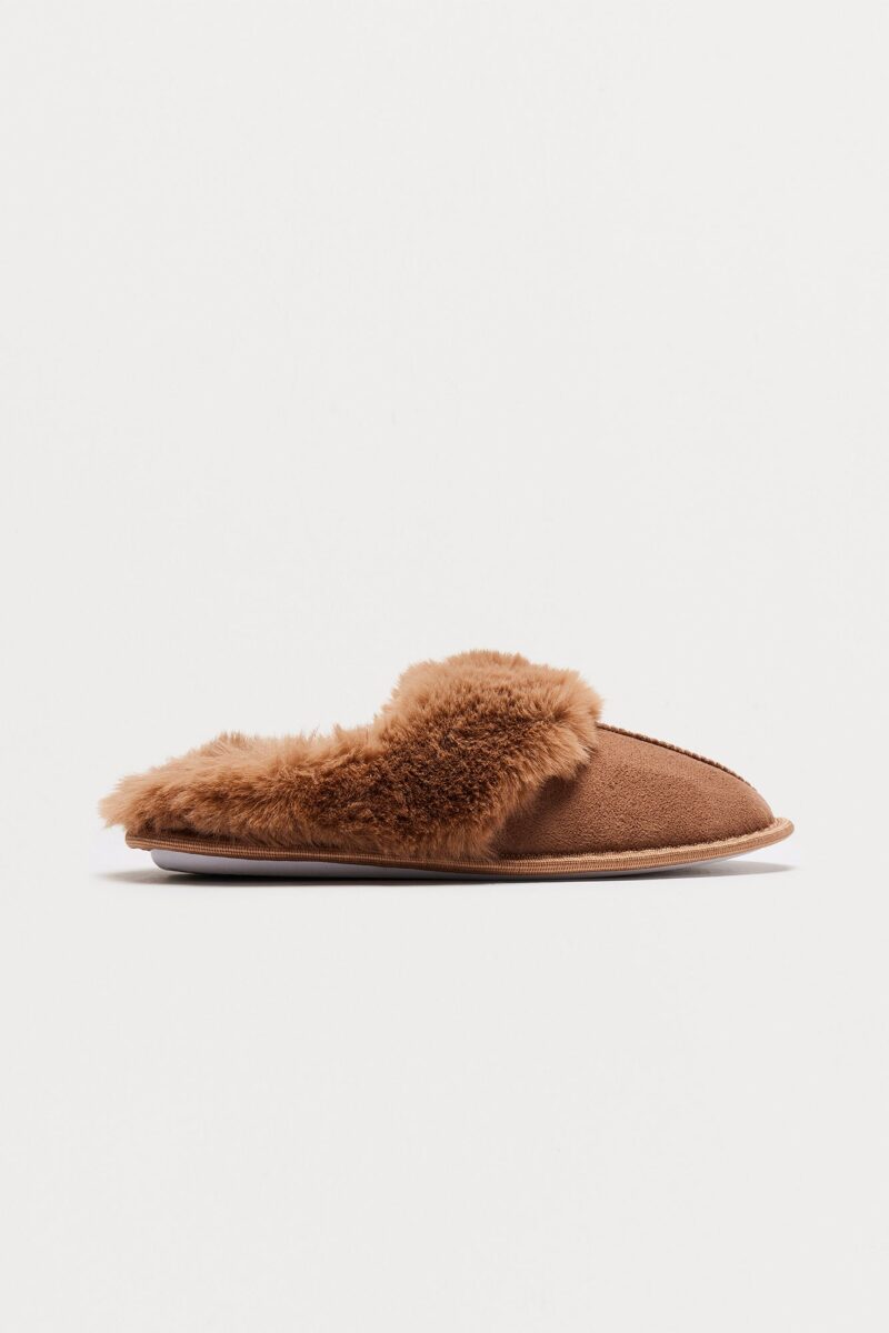 Pantuflas con Borde de Piel Sintética - Marrón - Image 7