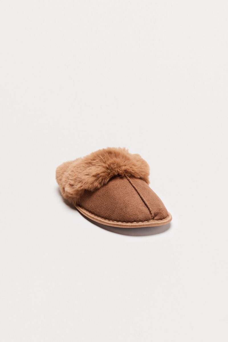 Pantuflas con Borde de Piel Sintética - Marrón - Image 8
