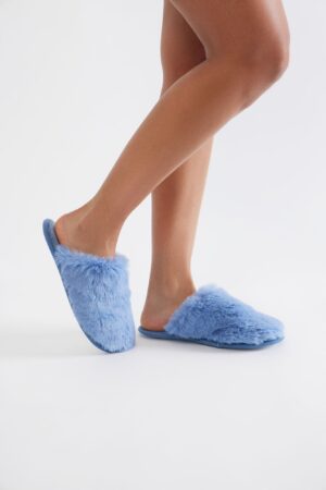 Pantuflas Cerradas de Pelo Sintético - Azul