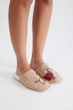 Pantuflas con Estampado de Perritos en Tonos Tierra