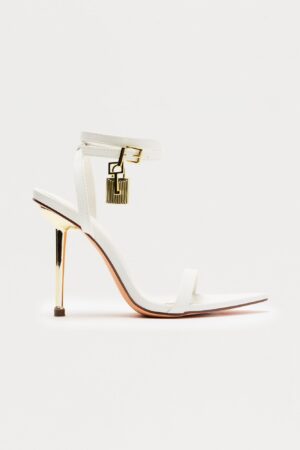 Sandalias de Tacón con Detalle de Cerradura - Blanco