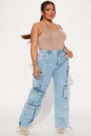 Fairfax High Rise Stretch Cargo Jeans - Acid Wash Grey