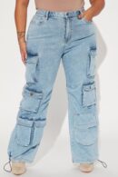 Fairfax High Rise Stretch Cargo Jeans - Acid Wash Grey